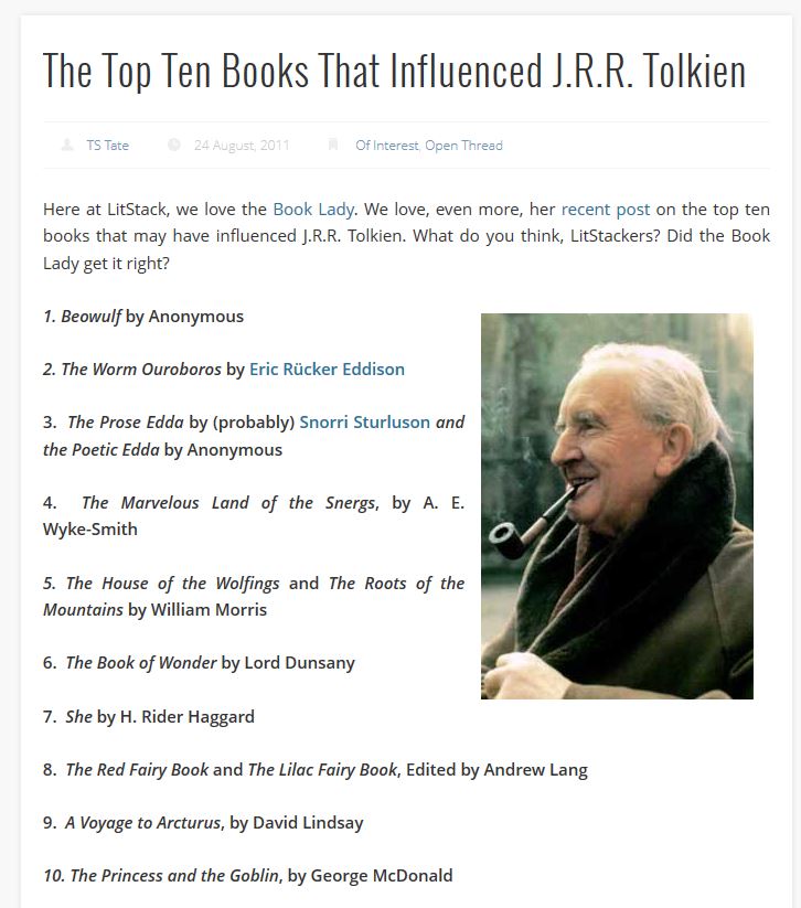 top ten books that influenced Tolkien